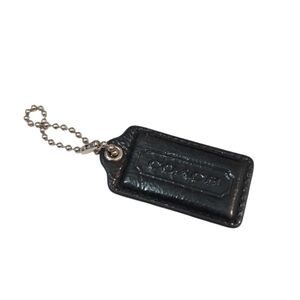 Coach Large Black Leather Hangtag Charm  Silvertone Hardw Measures 2.5" X 1.25"